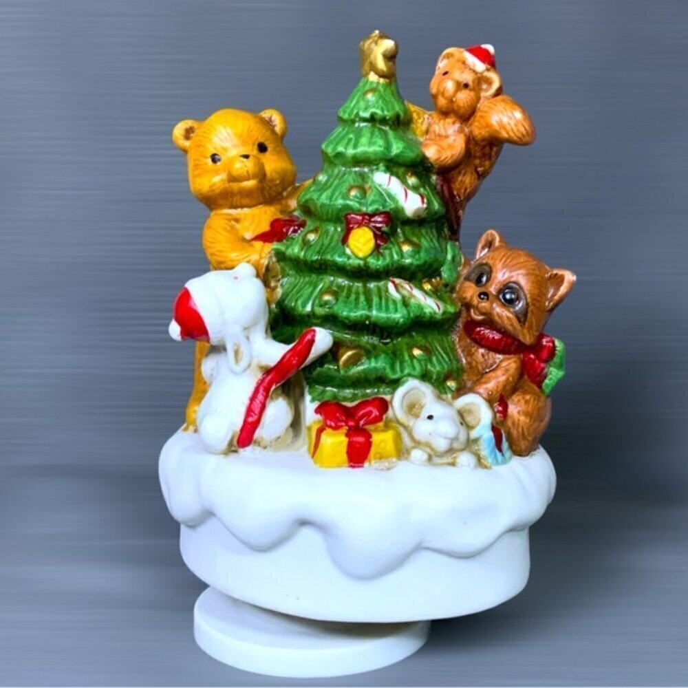 Vintage Music Box Forest Friends Rotating Figurine By Christmas Around The World - Picture 8 of 16